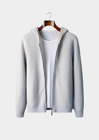 FELPA CON CAPPUCCIO E ZIP BICOLORE 100% CASHMERE