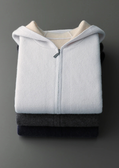 FELPA CON CAPPUCCIO E ZIP BICOLORE 100% CASHMERE