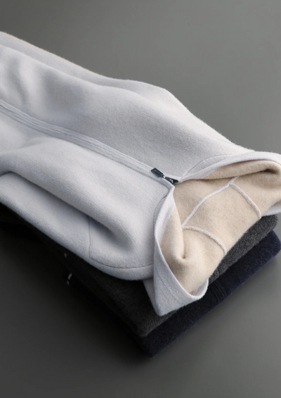 FELPA CON CAPPUCCIO E ZIP BICOLORE 100% CASHMERE