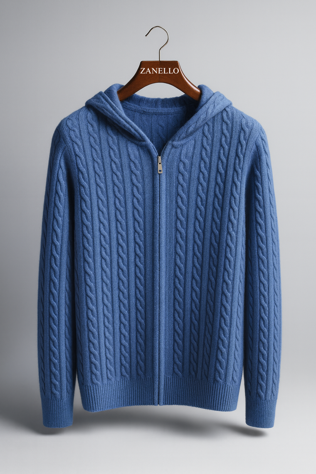 FELPA CON CAPPUCCIO E ZIP IN MAGLIA A TRECCE 100% CASHMERE