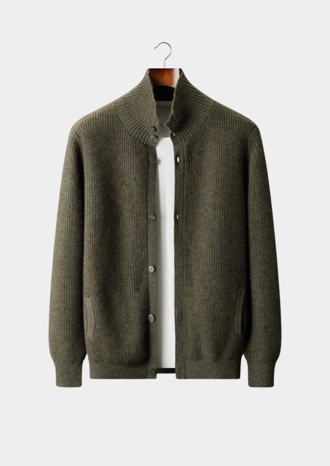 CARDIGAN COLLO ALTO A COSTINE IN 100% CASHMERE