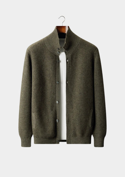 CARDIGAN COLLO ALTO A COSTINE IN 100% CASHMERE