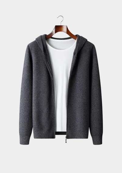 FELPA CON CAPPUCCIO E ZIP IN 100% CASHMERE