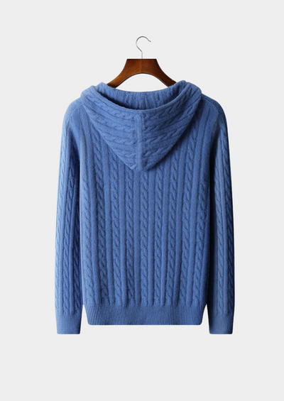 FELPA CON CAPPUCCIO E ZIP IN MAGLIA A TRECCE 100% CASHMERE