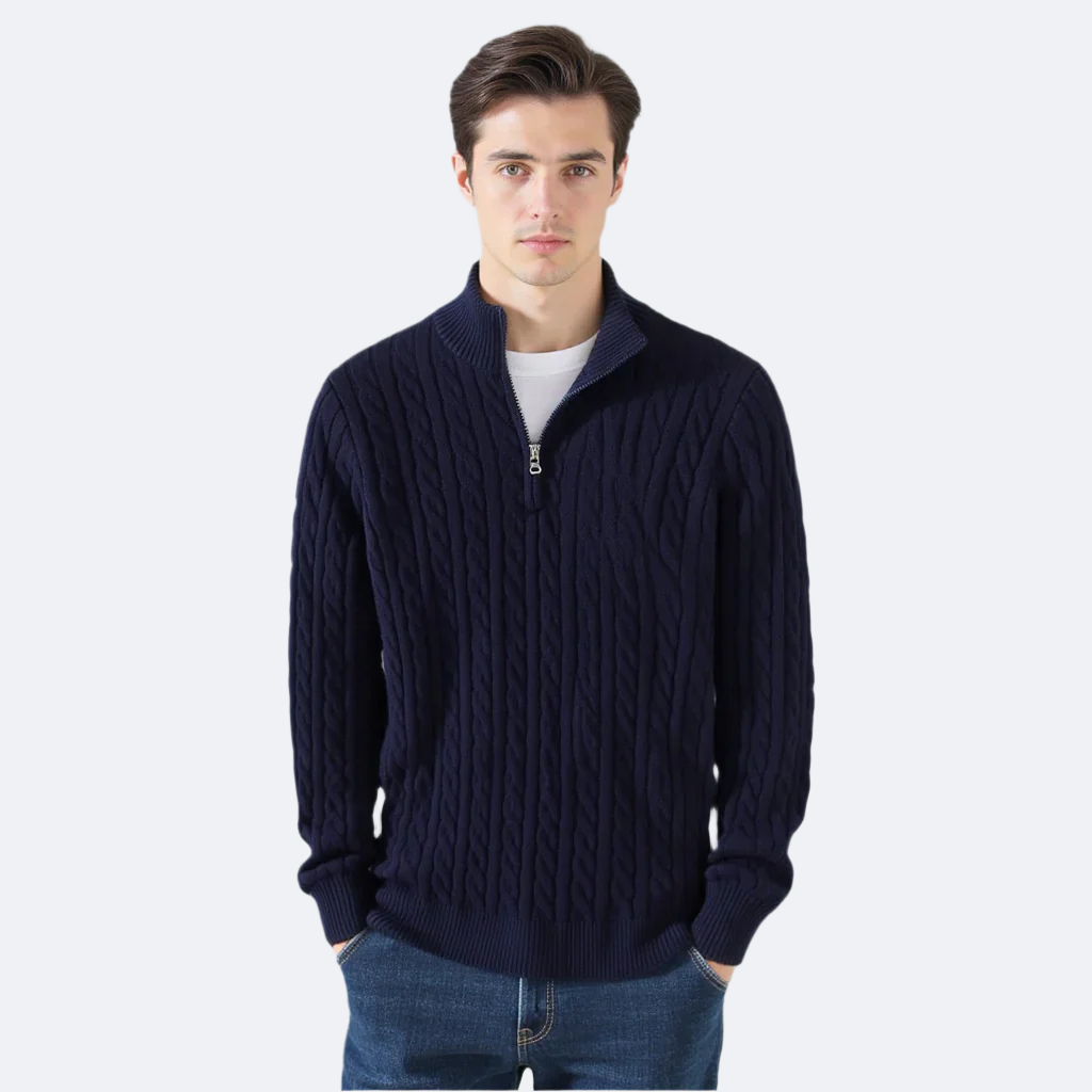 Javier™ | Maglione con mezza zip in maglia a trecce