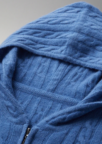 FELPA CON CAPPUCCIO E ZIP IN MAGLIA A TRECCE 100% CASHMERE