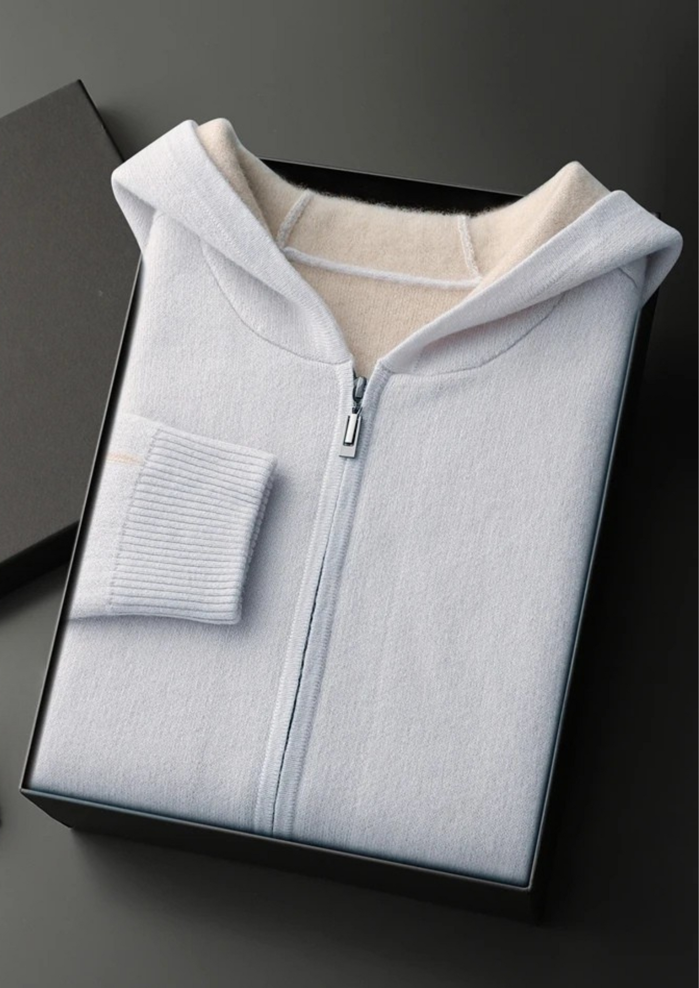 FELPA CON CAPPUCCIO E ZIP BICOLORE 100% CASHMERE