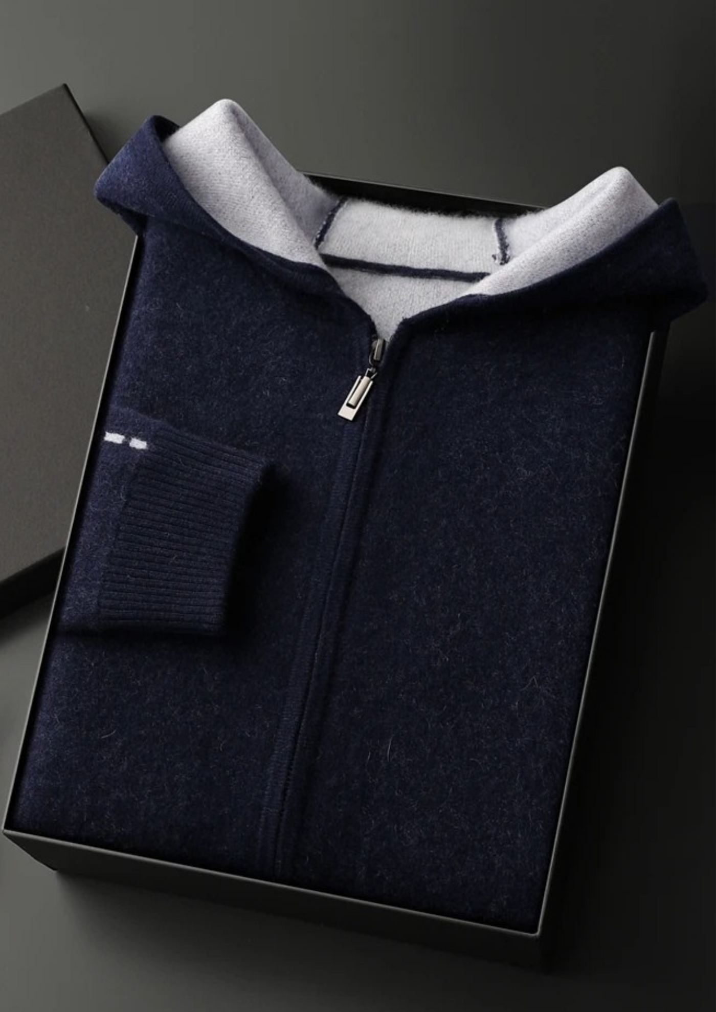 FELPA CON CAPPUCCIO E ZIP BICOLORE 100% CASHMERE