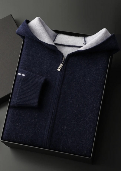 FELPA CON CAPPUCCIO E ZIP BICOLORE 100% CASHMERE