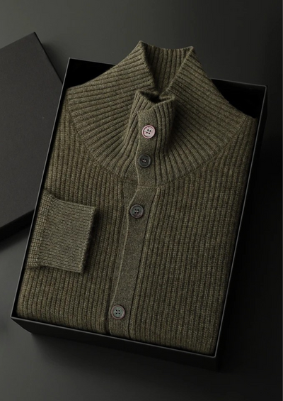 CARDIGAN COLLO ALTO A COSTINE IN 100% CASHMERE