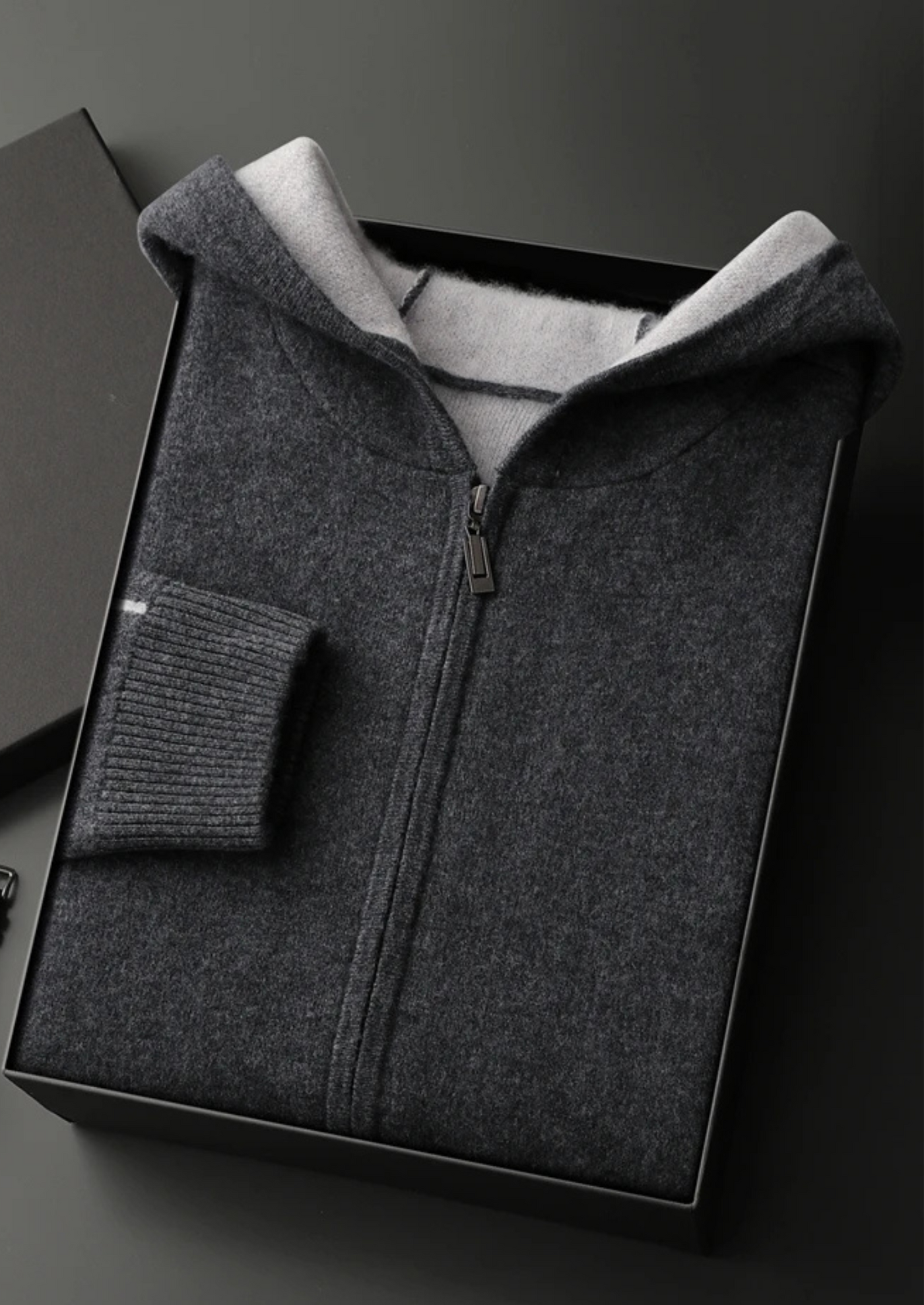 FELPA CON CAPPUCCIO E ZIP BICOLORE 100% CASHMERE