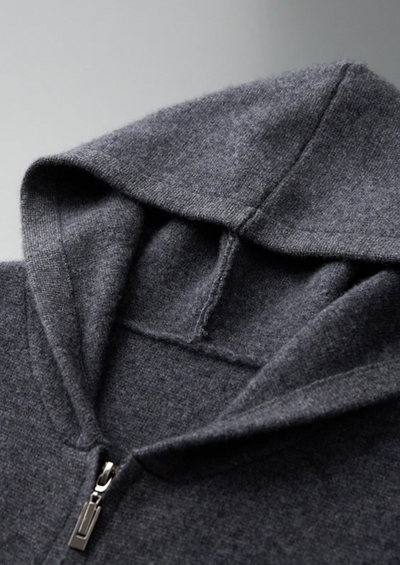 FELPA CON CAPPUCCIO E ZIP IN 100% CASHMERE