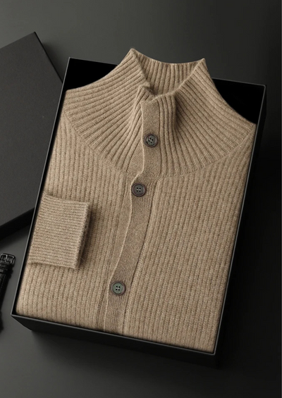 CARDIGAN COLLO ALTO A COSTINE IN 100% CASHMERE