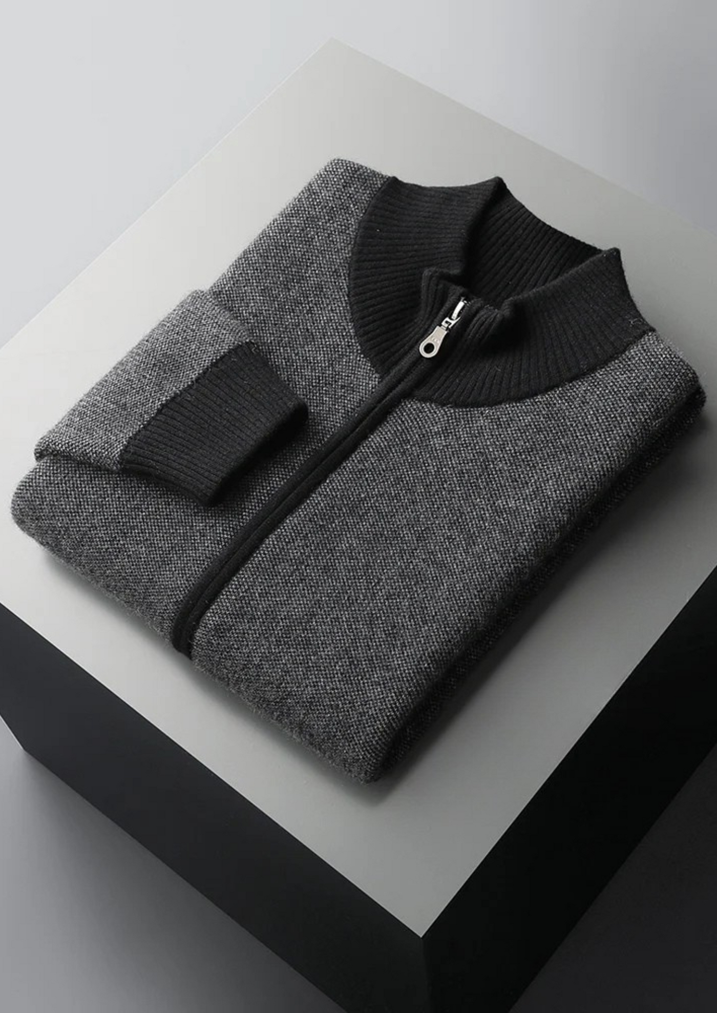 CARDIGAN CON ZIP JACQUARD 100% CASHMERE