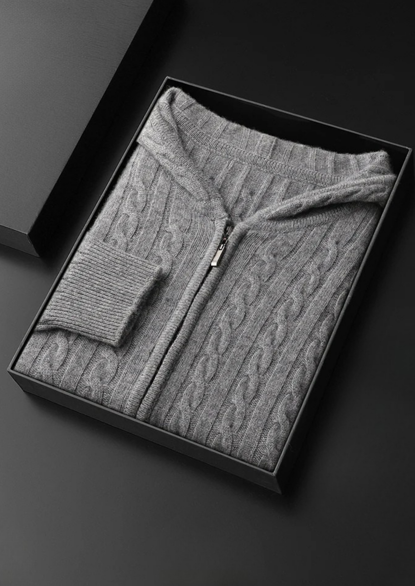 FELPA CON CAPPUCCIO E ZIP IN MAGLIA A TRECCE 100% CASHMERE