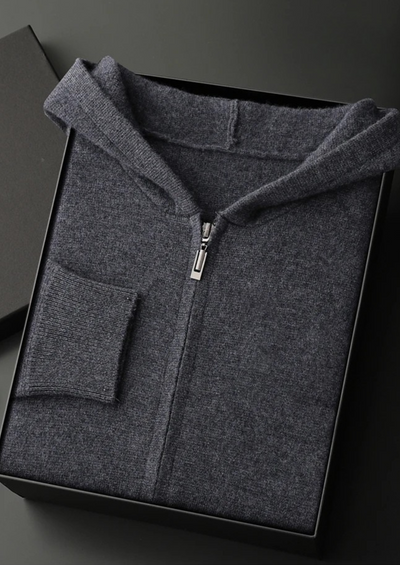 FELPA CON CAPPUCCIO E ZIP IN 100% CASHMERE