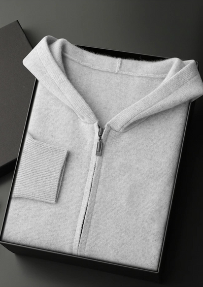 FELPA CON CAPPUCCIO E ZIP IN 100% CASHMERE