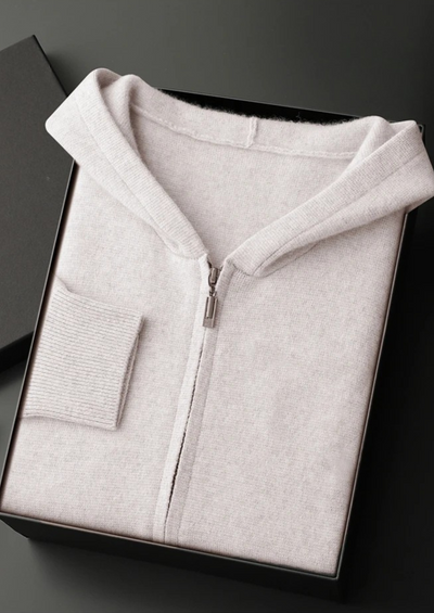 FELPA CON CAPPUCCIO E ZIP IN 100% CASHMERE