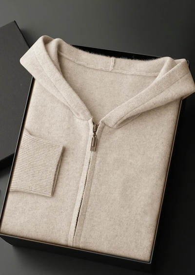 FELPA CON CAPPUCCIO E ZIP IN 100% CASHMERE