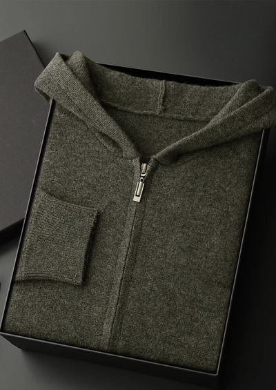 FELPA CON CAPPUCCIO E ZIP IN 100% CASHMERE