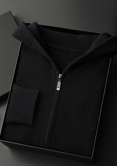 FELPA CON CAPPUCCIO E ZIP IN 100% CASHMERE