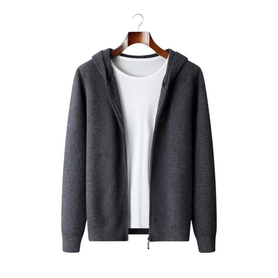 FELPA CON CAPPUCCIO E ZIP IN 100% CASHMERE