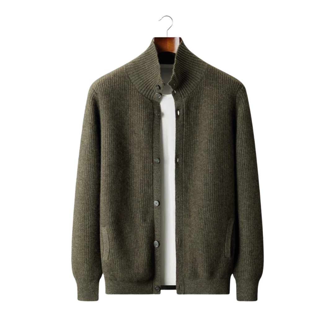 CARDIGAN COLLO ALTO A COSTINE IN 100% CASHMERE