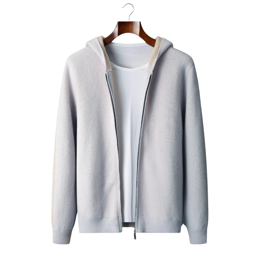 FELPA CON CAPPUCCIO E ZIP BICOLORE 100% CASHMERE
